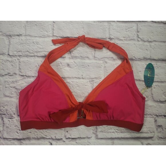 Mynah Women's Pink Orange Red Bikini Swimsuit Top Size 16W - Picture 1 of 3